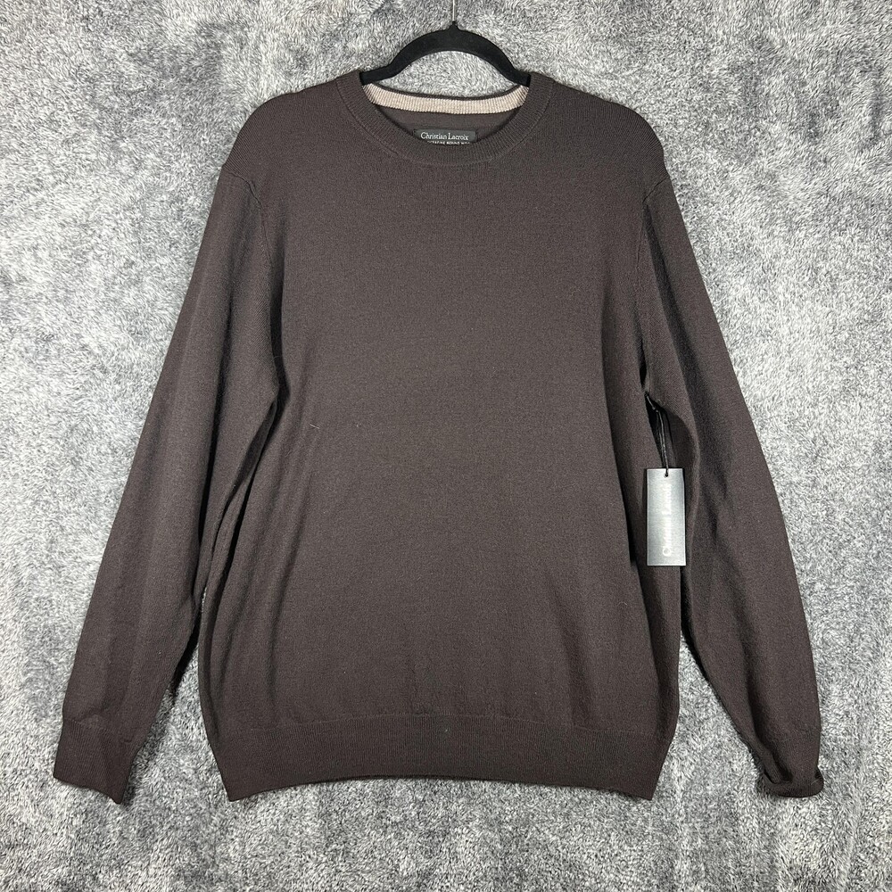 Christian Lacroix Sweater Mens Large Brown Extra Fine Merino Wool Crewneck
